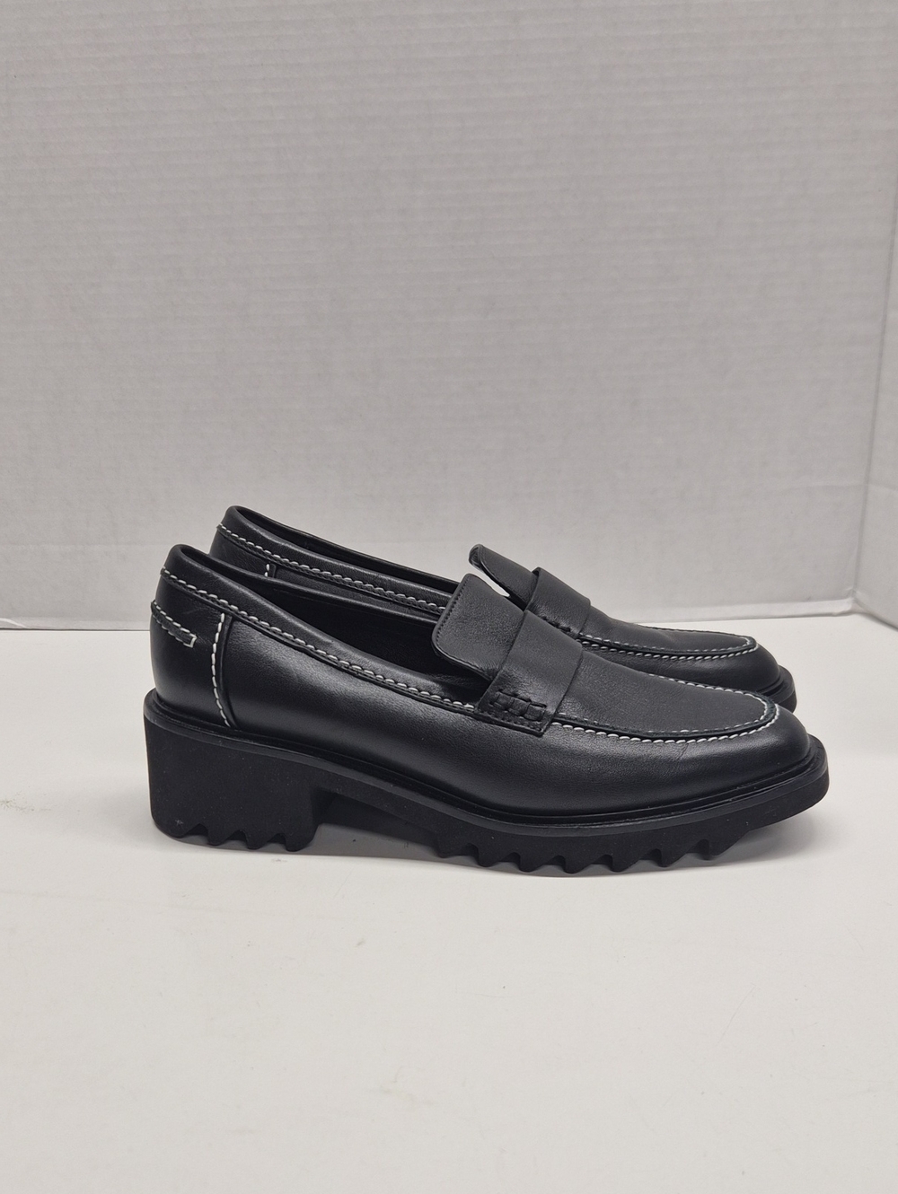 Aquatalia Sofie Loafer Leather Penny Loafers Chunky Lug Sole Shoe Black Size 9.5